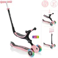 Globber GO-UP FOLDABLE LIGHTS – 3 in 1 Dreirad, 120/80 mm, ABEC 5, 3-rädrig, höhenverstellbar, LED-Rollen, pastellrosa