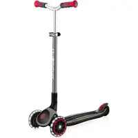 Globber MASTER LIGHTS – Tretroller Kinder, 125/80 mm, ABEC 5, 3-rädrig, höhenverstellbar, LED-Leuchtrollen, schwarz-rot