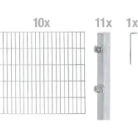 Alberts Doppelstabmatten Zaun, Höhe 140 cm, Länge 20 m, Zaun-Komplettset zum Einbetonieren, feuerverzinkt, Pfosten 60x40 mm
