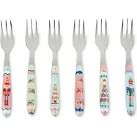 Excelsa 6er-Set Dessert/Apéro Gabel Xmas Sweet Pastels Stahl 15x1,5x2 cm Bunt