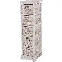 Mendler Regal Kommode mit 5 Korbschubladen 90x25x28cm, Shabby-Look, Vintage weiß