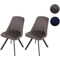Mendler 2er-Set Esszimmerstuhl HWC-K25, Küchenstuhl Lehnstuhl Polsterstuhl, Metall Samt dunkelbraun