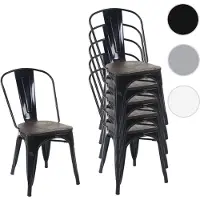 Mendler 6er-Set Stuhl HWC-A73 inkl. Holz-Sitzfläche, Bistrostuhl Stapelstuhl, Metall Industriedesign stapelb