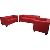 Mendler 3-2-1 Sofagarnitur Couchgarnitur Loungesofa Lille Leder, rot