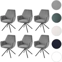 Mendler 6er-Set Esszimmerstuhl HWC-G67, Küchenstuhl Armlehne, drehbar Auto-Position, Samt MVG dunkelgrau, Beine schwarz