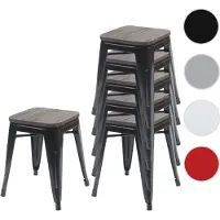 Mendler 6er-Set Hocker HWC-A73 inkl. Holz-Sitzfläche, Metallhocker Sitzhocker, Metall Industriedesign stapel 70397+70771
