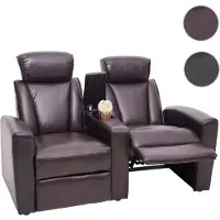 Mendler 2er Kinosessel HWC-H30, Relaxsessel Fernsehsessel Zweisitzer Sofa, Staufach Soft Touch Kunstleder MVG braun
