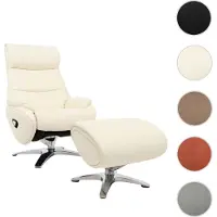 Mendler Relaxsessel mit Hocker HWC-K98, Fernsehsessel Sessel, Liegefunktion drehbar, Metall Echtleder/Kunstleder creme-weiß