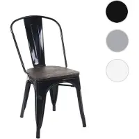 Mendler Stuhl HWC-A73 inkl. Holz-Sitzfläche, Bistrostuhl Stapelstuhl, Metall Industriedesign stapelbar schwarz