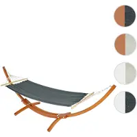 Mendler Hängematte mit Gestell HWC-J46, Hängeschaukel, bis 200kg Holzgestell FSC-zertifiziert 320cm ~ braun, Matte grau