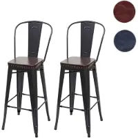 Mendler 2er-Set Barhocker HWC-H10c, Barstuhl Küchenhocker, Metall Kunstleder Chesterfield Industrial Gastronomie schwarz-braun