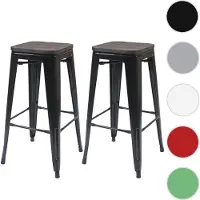 Mendler 2er-Set Barhocker HWC-A73 inkl. Holz-Sitzfläche, Barstuhl Tresenhocker, Metall Industriedesign stapelbar schwarz
