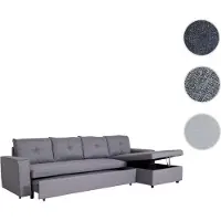 Mendler Ecksofa mit Bettkasten HWC-L16, Couch Sofa L-Form, Liegefläche rechts Nosagfederung Stoff/Textil 290cm grau