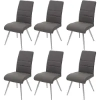 Mendler 6er-Set Esszimmerstuhl HWC-G55, Küchenstuhl Stuhl, Stoff/Textil Edelstahl gebürstet grau-braun