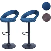 Mendler 2er-Set Barhocker HWC-F46, Barstuhl Tresenhocker Bistrohocker, Gestell schwarz Samt, petrol-blau