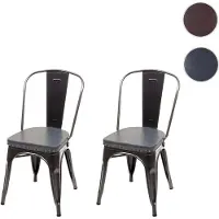 Mendler 2er-Set Esszimmerstuhl HWC-H10e, Küchenstuhl Stuhl Chesterfield Metall Kunstleder Industrial Gastronomie schwarz-grau