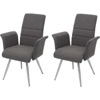 Mendler 2er-Set Esszimmerstuhl HWC-G55, Küchenstuhl Stuhl mit Armlehne, Stoff/Textil Edelstahl gebürstet grau-braun
