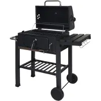Mendler Grillwagen HWC-K93, Holzkohlegrill Standgrill Barbecue BBQ Gartengrill mit Deckel Ablagen, Stahl, 110x100x51cm schwarz