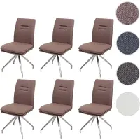 Mendler 6er-Set Esszimmerstuhl HWC-H70, Küchenstuhl Lehnstuhl Stuhl, Stoff/Textil Edelstahl gebürstet braun
