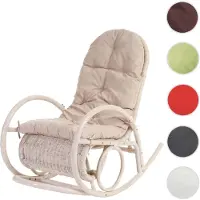 Mendler Schaukelstuhl Esmeraldas, Schwingsessel Rattansessel, weiß Auflage creme
