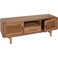 Mendler TV-Rack HWC-M47, Fernsehtisch Lowboard Kommode, Staufächer Schublade, Rattan Akazie Massiv-Holz gebeizt 160cm 32kg