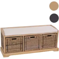 Mendler Sitzbank Bienne, Aufbewahrungsbox, 3 Körbe, Kubu-Rattan-Geflecht, 112x46x37cm ~ hell