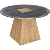 Mendler Esstisch HWC-L76, Tisch Esszimmertisch, rund Industrial Massiv-Holz MVG- 74x120cm, natur mit Metall-Optik