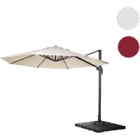 Mendler Gastronomie-Ampelschirm HWC-A96, Sonnenschirm, rund Ø 4m Polyester/Alu 27kg creme mit Ständer, drehbar