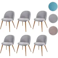 Mendler 6er-Set Esszimmerstuhl HWC-D53, Stuhl Küchenstuhl, Retro 50er Jahre Design Samt hellgrau