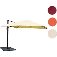 Mendler Gastronomie-Ampelschirm HWC-A96, Sonnenschirm 3x3m (Ø4,24m) Polyester Alu/Stahl 23kg creme mit Ständer, drehbar