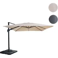 Mendler Gastronomie-Ampelschirm HWC-A96, 3x3m (Ø4,24m) schwenkbar, Polyester Alu/Stahl 23kg creme mit Ständer, drehbar