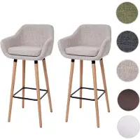 Mendler 2er-Set Barhocker Malmö T381, Barstuhl Tresenhocker Textil, creme grau