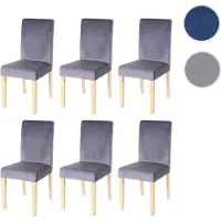 Mendler 6er-Set Esszimmerstuhl Stuhl Küchenstuhl Littau, Samt grau, helle Beine