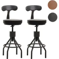 Mendler 2er-Set Barhocker HWC-N22, Barstuhl, höhenverstellbar drehbar Fußablage, Industrial Stahl Kunstleder schwarz