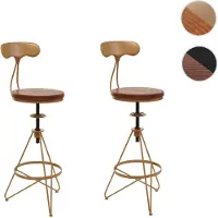 Mendler 2er-Set Barhocker HWC-N18, Barstuhl, höhenverstellbar drehbar Fußablage, Industrial Metall Holz braun, Gestell gold
