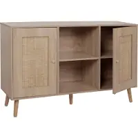 Mendler Sideboard HWC-M42, Schrank Kommode Highboard, Staufächer, Kubu Rattan Holz Melamin, Eiche-Optik