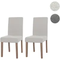 Mendler 2er-Set Esszimmerstuhl Littau, Stuhl Küchenstuhl Hochlehner, Stoff/Textil Bouclé Holz creme, naturfarbene Beine