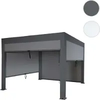 Mendler Pergola HWC-L46 mit Seitenwand, Gartenpavillon Lamellen-Pavillon Rollo, 11cm-Alu-Gestell, sturmfest 3x3m anthrazit
