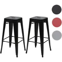Mendler 2er-Set Barhocker HWC-A73, Barstuhl Tresenhocker, Metall Industriedesign stapelbar schwarz