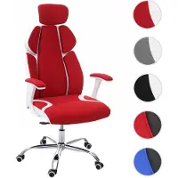 Mendler Bürostuhl HWC-F12, Schreibtischstuhl Drehstuhl Chefsessel, Sliding-Funktion Stoff/Textil + Kunstleder rot/weiß