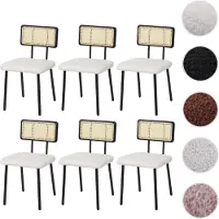 Mendler 6er-Set Esszimmerstuhl HWC-K88, Lehnstuhl Stuhl, Holz Poly-Rattan Metall Bouclé Stoff/Textil weiß
