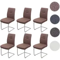 Mendler 6er-Set Esszimmerstuhl HWC-H70, Küchenstuhl Freischwinger Stuhl, Stoff/Textil Edelstahl gebürstet braun