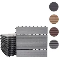 Mendler WPC Bodenfliese Rhone, Holzoptik Balkon/Terrasse, 11x je 30x30cm = 1qm Basis, grau linear