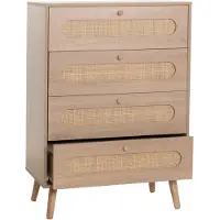 Mendler Kommode HWC-M38, Schrank Sideboard Highboard, Kubu Rattan Holz, 101x71x42cm Eiche-Optik
