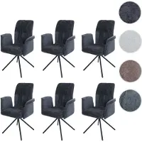 Mendler 6er-Set Esszimmerstuhl HWC-N99, drehbar Armlehne Auto-Return, Stoff/Textil Chenille (340g/m²) dunkelgrau
