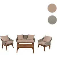 Mendler Gartengarnitur HWC-N37, Garten-/Lounge-Set Sofa Sitzgruppe, Poly-Rattan Holz Akazie grau, Kissen beige