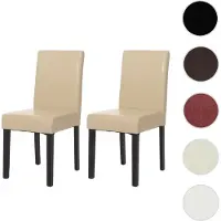 Mendler 2er-Set Esszimmerstuhl Stuhl Küchenstuhl Littau Kunstleder, creme, dunkle Beine