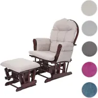 Mendler Relaxsessel HWC-C76, Schaukelstuhl Sessel Schwingstuhl mit Hocker Stoff/Textil, creme-grau, Gestell braun