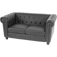 Mendler Luxus 2er Sofa Loungesofa Couch Chesterfield Kunstleder 160cm runde Füße, schwarz