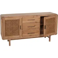 Mendler Sideboard HWC-M47, Schrank Kommode Highboard, Staufächer Schublade, Rattan Akazie Massiv-Holz gebeizt 83x160x45cm 47kg